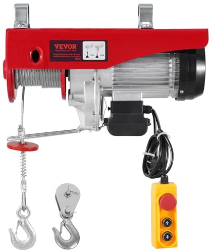 VEVOR Elektrische Seilwinde, 1200 kg Motorwinde mit 4,2 m kabelgebundener Fernbedienung, 12 m Hubhöhe mit Einzelkabel, Einzel-/Doppelschlingen, Not-Aus, Hebezeug für Garage, Lager, Fabrik