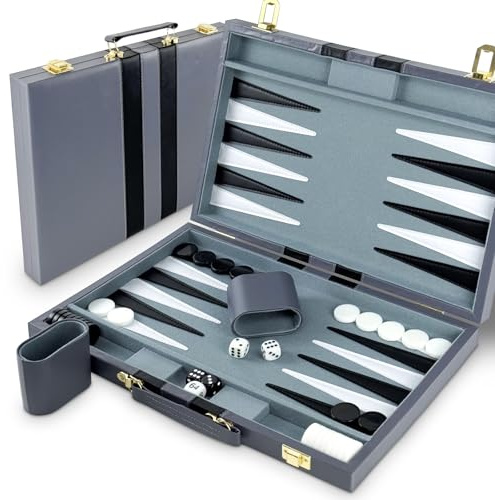Lohofrnny Backgammon Set, 15" Klassisches Backgammon Koffer, 2 Spieler Brettspiel Tragbares Reise Strategie Spiel Set für Erwachsene Kinder