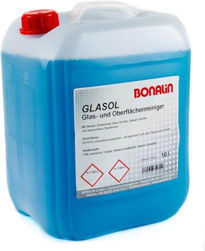 Bonalin Glasreiniger Glasol, Fensterreiniger, anwendungsfertig, 10 Liter | Auch für Spiegel und Kacheln, kein Verdünnen nötig, ideal für Gebäudereinigung, Hotels und Büros