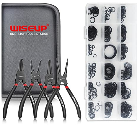 WISEUP Sicherungsringzangen, 170mm Gerade interne und externe Sprengringzangen, industrieller Kohlenstoffstahl, Anti-Rutsch und Anti-Schweiß ergonomische Griff (Sicherungszange Set)