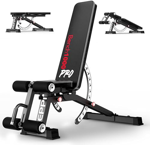 Keppi Hantelbank Verstellbar, mit 600 kg Kapazität, Schrägbank & Flachbank für Heim-Fitness, Multifunktionale Trainingsbank für Bankdrücken, Krafttraining und Ganzkörper Workouts - Bench1000 Pro
