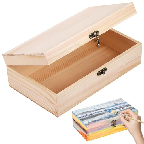 Holzkiste mit Deckel, 25x15x8cm Kiefernholz Erinnerungsbox Baby, Holzbox mit Deckel und Verschluss, DIY Erinnerungskiste zum Basteln und Bemalen, Schatztruhe Holz für Schatzkiste, Geschenkbox