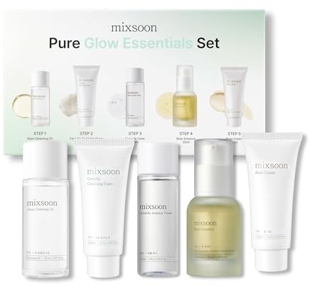 Pure Glow Essentials Set - Reise-Hautpflege-Set für Glass Skin, 5-teilig | 5-Stufen-Hautpflegeroutine für empfindliche Haut: Feuchtigkeitsspendendes Hautpflege-Set mit Centella und Hyaluronsäure