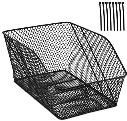 Relaxdays Fahrradkorb für hinten, Metall, Schultaschenkorb HBT: 22x30x46 cm, Gepäckträgerkorb Fahrrad & E-Bike, schwarz