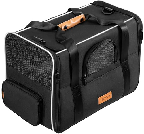 CADOCA® Transportbox Katzen bis 20kg faltbar Sonnen- und Regendach Schultergurt mit Napf Atmungsaktiv Komfortabel Wendekissen Haustier Katzenbox Tragetasche Hunde Auto Anthrazit