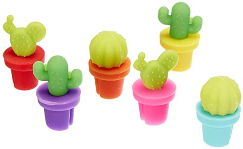 Legami - Set mit 6 Glasmarkierern, Teebeutelhalter, wiederverwendbar, niedlich, funktional, 1,8 x 2,9 cm, Kaktusmotiv, Kaktus, Green