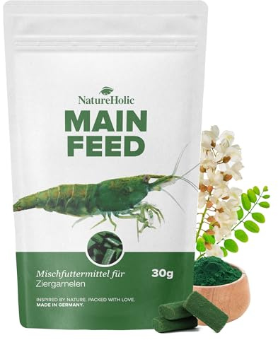 NatureHolic - Garnelenfutter Mainfeed I Futter für Garnelen im Aquarium I Made in Germany I Frei von Fischmehl I Für besseres Wachstum und Panzer Aufbau I 30 g