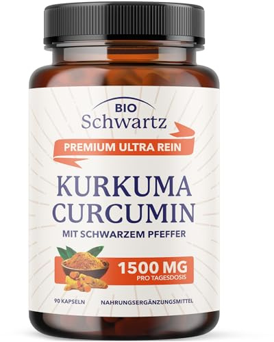Kurkuma Kapseln Hochdosiert | 1500mg Tagesdosis | Curcumin mit Swarzer Pfeffer | 95% Curcuminoide + Kurkuma Pulver | Laborgeprüft, Vegan, Ohne Zusätze, Gelenkunterstützung | 90 Kurkuma Kapseln