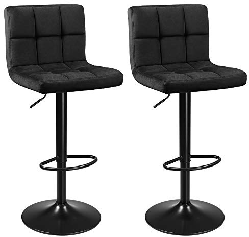 SONGMICS 2er-Set Barhocker mit Lehne, höhenverstellbar, Samtbezug | Barhocker, Küchenstühle mit Rückenlehne und Fußstütze, Tintenschwarz, MONNI Kollektion LJB014B01