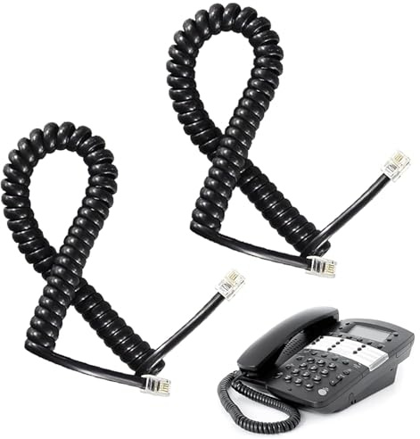 Greacesrio Telefonkabel, RJ9 (4P4C) Telefonhörer Spiralkabel, Telefonkabel Verbinder schwarz gewickelten Telefon Telefonhörer Kabel, RJ9 Coiled Länge 1 bis 3 Meter abgewickelt (2 Stück)