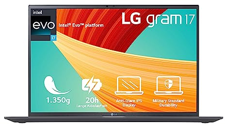 LG gram 17 Zoll Laptop mit Windows 11 Home Intel Core i7 Prozessor 16GB LPDDR5x RAM 1TB Dual SSD 17Z90R-G.AA79G - Grau