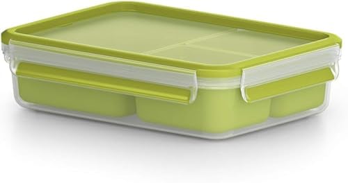 Emsa Clip & Go Lunchbox, 1,2 L, Brotdose mit 3 praktischen Einsätzen und Deckel, 100 Prozent dicht, mit Frischedichtung, Transparent, Hellgrün, Made in Germany, 518100