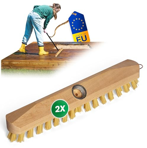 Novaliv 2X Wischer aus Holz mit Kunststoff-Borsten mit Gewinde| PPN Boden-Bürste| Ideal für Reinigung von Balkon Terrasse Garten Innen- Außenbereich Schrubber ohne Stiel