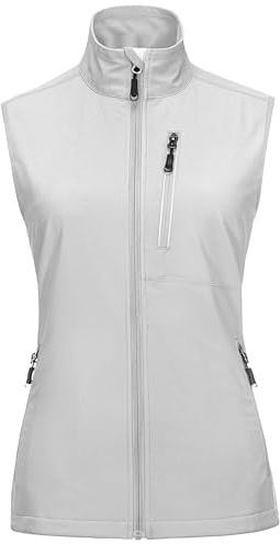 33,000ft Damen Leichte Laufweste Outdoor Softshell Weste Frau Ärmellose Jacke Winddichte Wasserdichte Atmungsaktive Vest Gilet für Laufen Golf Wandern Eisgrau XL