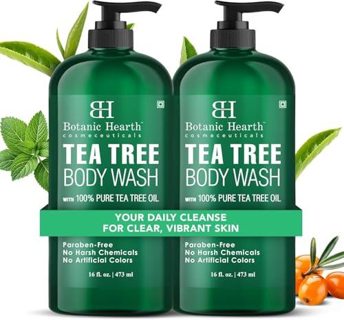 Botanic Hearth Teebaum Körperpflege-Set (Tea Tree Body Wash) | Gegen Juckreiz, Akne, Fußpilz, Ringwurm, Körpergeruch | Natürlich duftend | 2-teiliges Set für Haut & Füße