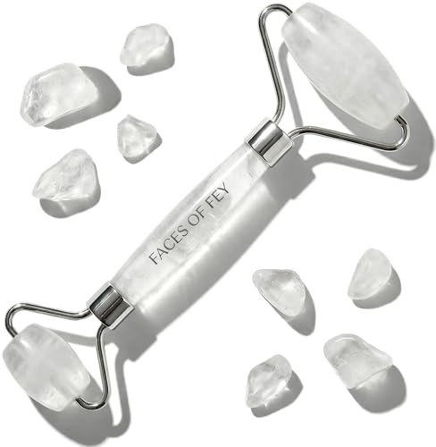 Kristallroller FACES OF FEY – Premium Gesichtsroller aus echtem Bergkristall – hochwertiger Beauty-Roller zur Massage für das Gesicht