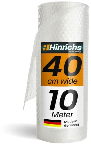 Hinrichs Luftpolsterfolie Rolle 10m x 40 cm - Ideal für Versand, Verpackung und Umzug - 100% recyclingfähig - Bubble Wrap als Verpackungsmaterial - Noppenfolie - Polstermaterial
