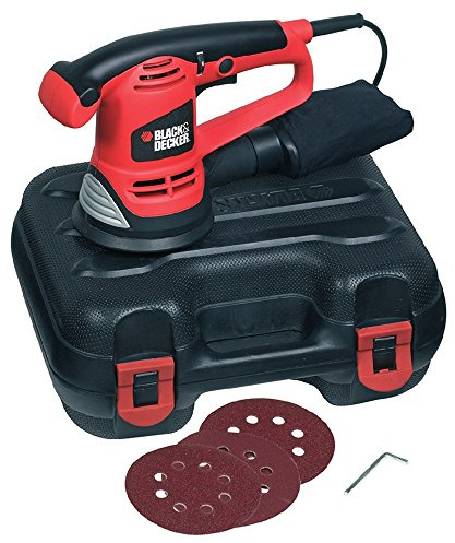 Black+Decker Exzenterschleifer (480W inklusive Staubfangsack, Klett-Fix-System, inklusive 3 Schleifscheiben, Softgriff, 3 m Kabel, zum Schleifen oder Polieren) KA191EK