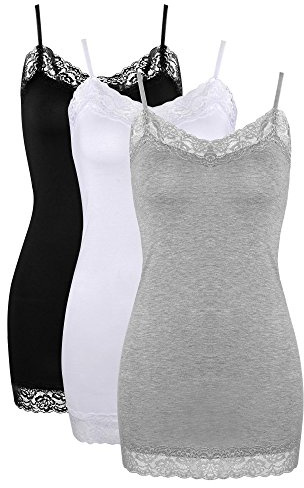 Damen-Tanktop mit Spitze, Hemdchen mit verstellbaren Spaghettiträger, Unterhemden, 3 Stück - Mehrfarbig - XX-Large