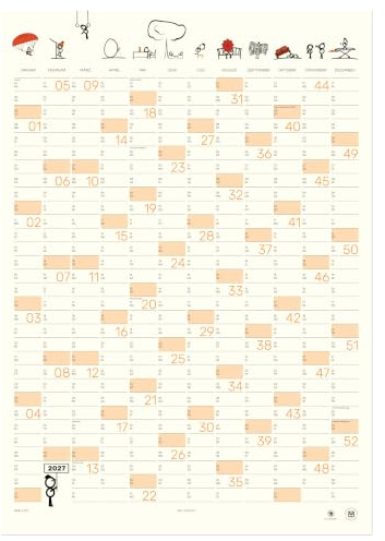 MEYCARD - A2H Wandkalender 2027, Posterkalender, Jahresplaner, Hochformat DIN A2, gerollt