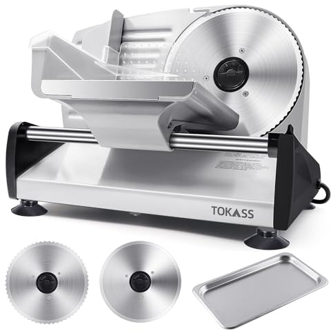 200Watt Elektrischer Allesschneider Edelstahl - Verstellbare Küchenmaschine 0 bis 15mm - 2 Klingen - Wurstschneidemaschine - Brotschneidemaschine, Schinkenschneider, Elektrisches Messer Fleisch & Käse