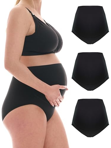Herzmutter Unterhose Schwangerschaft Baumwolle 3X OekoTex Umstandsslip 5130 | Unterwäsche Schwangerschaft Schwangerschaftsslip Überbauch Hohe Taille 3er-Set