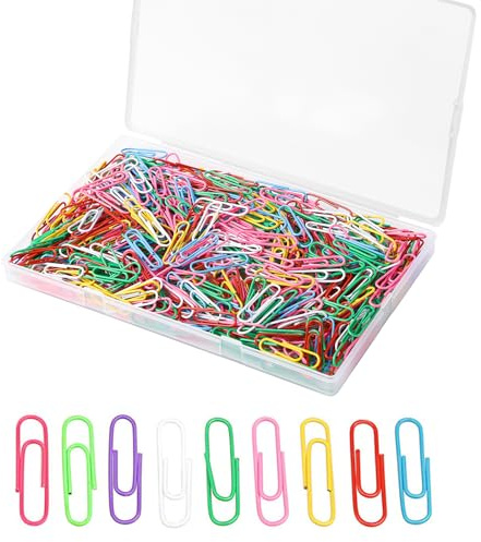 nuoshen 500 Stück Büroklammern, 33mm Briefklammern Bunt Paper Clips Büroklammer Metall mit Aufbewahrungsbox für Papiere Schule Bürobedarf