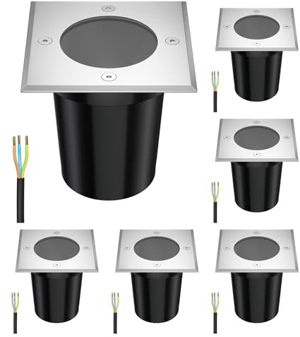 ledscom.de 6x Bodeneinbauleuchte RELI für außen, IP67, edelstahl, eckig, 11 x 11cm, 1x GU10 max. 15W