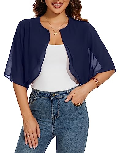 HANERDUN Bolero Damen Festlich Elegant Chiffon Strickjacke 3/4 Ärmel Kurz Schulterjacke Perfekt mit Allerlei Cocktailkleid Abendkleid