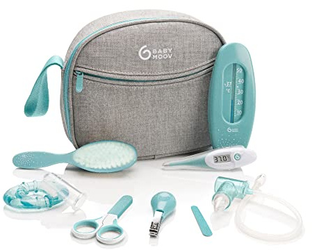 Babymoov Babypflege-Set Aqua - 9-teilig, ideal für die Baby Erstausstattung mit digitalem Fieberthermometer und Nasensauger