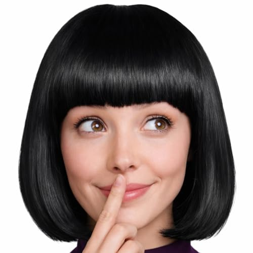 Hatstar Bob Perücke Schwarz, Charleston-Perücke für Damen und Herren, Kostüm Accessoire für Karneval, Fasching und Halloween, 100% Polyester