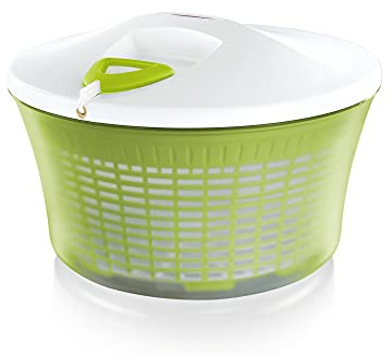 Leifheit Salatschleuder ComfortLine 5,5L Fassungsvermögen ø27cm Schüssel mit Drehmechanismus im Deckel, Salattrockner inkl. Salatschüssel und Sieb, trocknet Salat effektiv und schonend