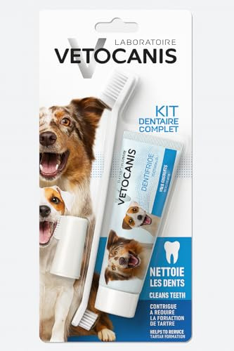 Vetocanis Bio00068 Zahnpflegeset für Hunde, mit Zahnbürste, Zahnpasta und Massagebürste, Geschmack Biscuit, 1 stück (1er Pack)