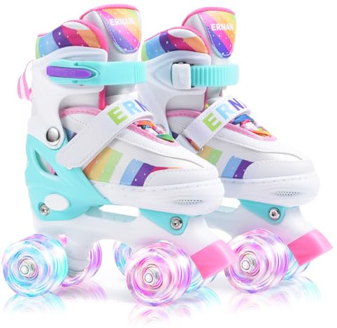 ERNAN Rollschuhe Mädchen Verstellbar.komfortabl LED Rollerskates für Jugendliche und Anfänger.4 Größen verstellbar,Rollschuhe für Mädchen,Jungen und Anfänger