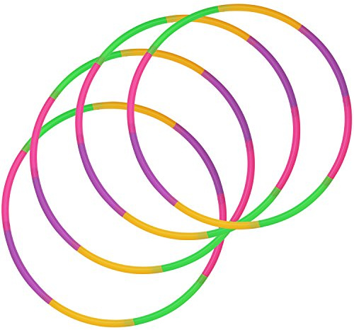 com-four® 4X Hula-Hoop Reifen zum Zusammenstecken - teilbarer Hullahub-Reifen - Fitness-Reifen - HoolaHoop - Grün, Lila, Pink, Orange (Ø 58cm - 4 Stück)