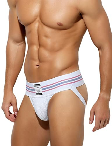 Mauro Kane Herren Jockstrap String Tanga Atmungsaktiv Athletic Supporter Suspensorium Sportunterwäsche Unterhosen Weiß M