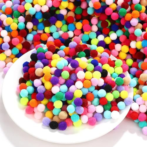 2000 Stück Pompons zum Basteln, 1cm Mini Bunt, 10mm Pompoms für DIY Handwerk, Dekoration für Girlanden, Haarschmuck, Kleidung & Party