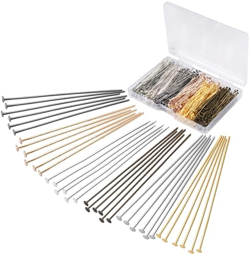 600 Stück Kopfstifte Metall Schmuck, 5cm/2in Nietstifte Kopfstifte Schmuckherstellung, Flacher Kopf Pins Nietstifte, DIY Farben Nietstifte, für Armbänder Halsketten Ohrringe Reparatur (6 Farben)