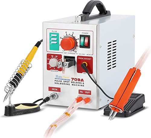Hanchen Punktschweißgerät 3.2kw Akku Schweißgerät LED Pulse Spot Welder mit Lötkolben 2 in1 für 18650 16430 22650 32650 Batterie 220V