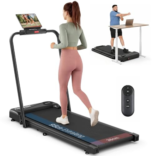 THERUN Laufband für Zuhause Klappbar, Walking Pad Leise mit Handlauf&LED-Anzeige, Treadmill bis 10 km/h,Doppelte Stoßdämpfung Laufband Schreibtisch für Zuhause&Büro, Keine Montage Erforderlich