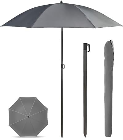 Menz Sonnenschirm Balkon 180 cm + Sonnenschirmhülle - UV50+ Sonnenschirm Strand, Balkonschirm mit Knickfunktion, Gartenschirm, Strandschirm - Fb. Anthrazit