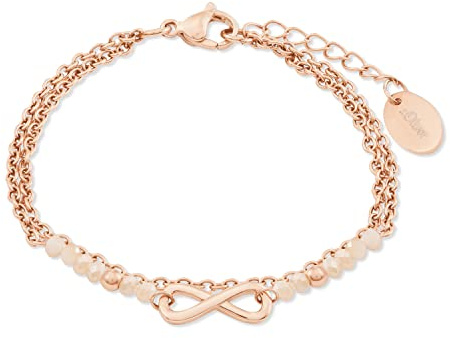 s.Oliver Armband für Damen mit Infinity Anhänger, Glas / Edelstahl, IP Rose, Länge: 16-20 cm