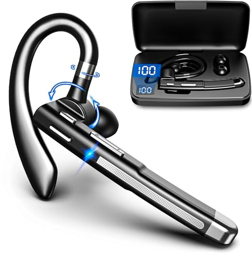 Headset Bluetooth 6.1 Kabellos Kopfhörer mit CVC8.0 Mikrofon 100 Std Spielzeit Freisprech Handy Headset 1,5 std Schnellladung LED Ladebox Zwei-Geräte-Verbindung Ohrhörer für Autofahren/Business/Büro
