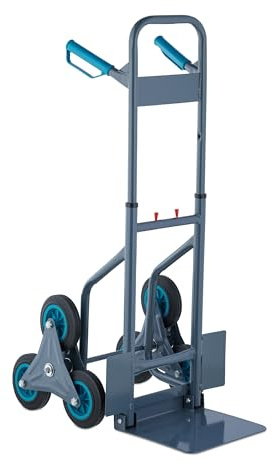 Relaxdays Treppensackkarre, klappbare Treppenkarre, bis 200 kg, Sackkarre Treppensteiger, höhenverstellbar, grau/blau