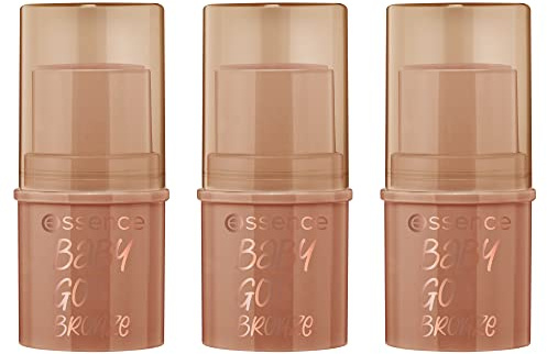 essence baby got bronze bronzing stick, Konturstift, Nr. 10, Braun, natürlich, strahlend frisch, vegan, ohne Alkohol, ohne Konservierungsstoffe, ohne Parabene, 3er Pack (3x5.5g)