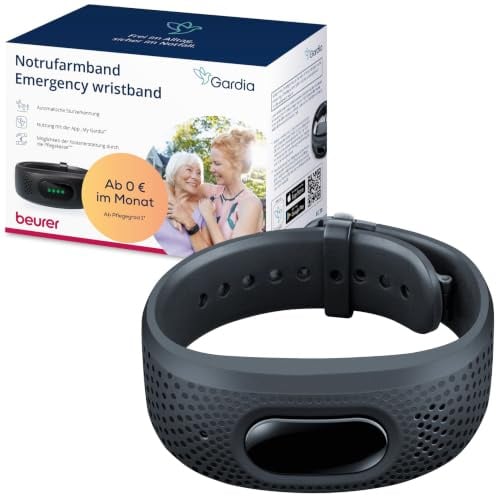 Beurer – Gardia Notrufarmband mit Sturzerkennung, innovatives Notrufsystem aus Armband und App, Sprachverbindung im Notfall, 24h Notrufservice Zuhause & unterwegs, alle Vorteile mit erforderlichem Abo