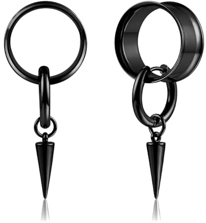 DOEARKO Flesh Tunnel 1 Paar Ohr Tunnel Plug mit Anhänger Double Flared Plug Ohr Expander Piercing Schmuck für Frauen und Männer Schwarz 8mm