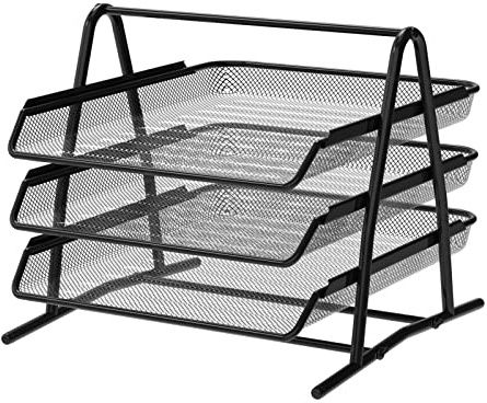 Detectalia Dokumentenablage aus Metall, 3 Fächer, Schwarz - Briefablage Dokumenten-Organizer, Schreibtischablage Organizer für A4-Blätter, Briefe und Mappen, 35.5 x 29.7 x 27 cm