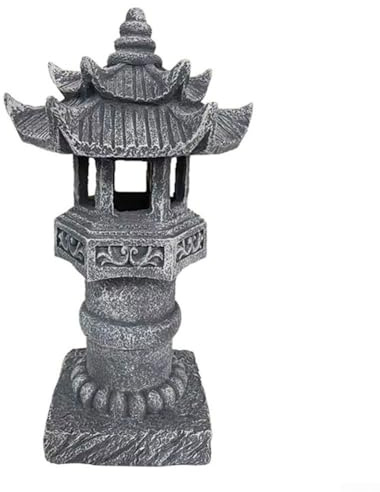 Oniissy Solarbetriebene Pagoden-Gartenleuchte für den Außenbereich, dekorativ, Zen-Steinlaterne, Statue, wasserdicht, IP44, Kunstharz, orientalische Landschaftslampe für Terrasse, Hof