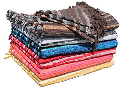 GMMH Fleckerlteppich Baumwolle Streifen Handweb Teppich Flickenteppich Fleckerl Handwebteppich (58 x 100 cm, gelb)